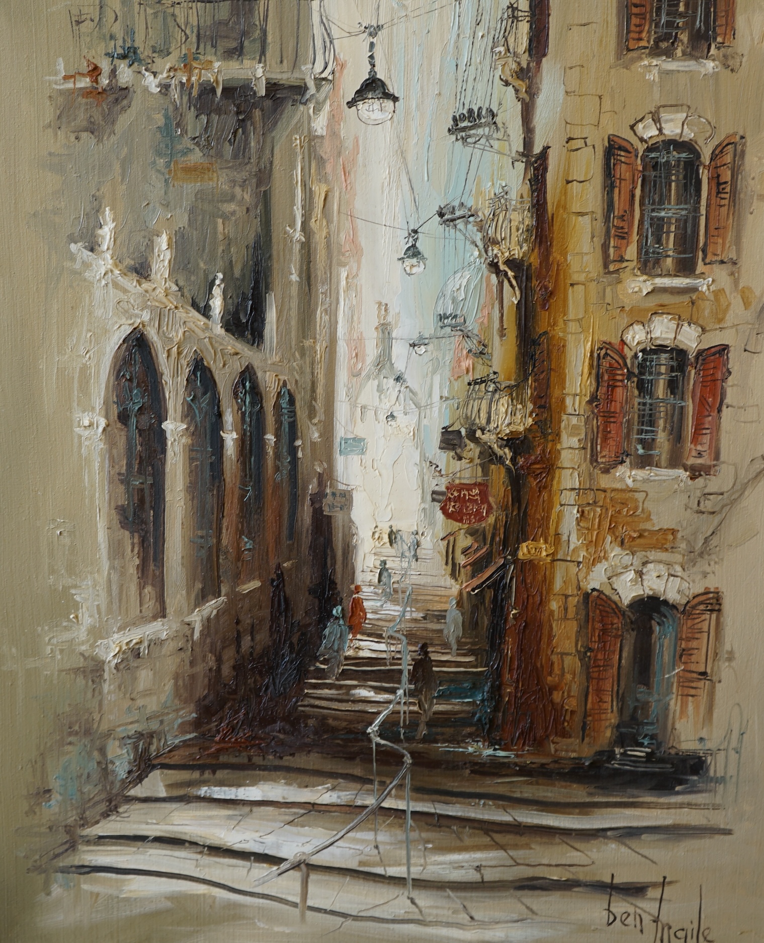 Ben Maile (1922-2017), oil on canvas, Mediterranean street scene, signed, 60 x 50cm. Condition - good